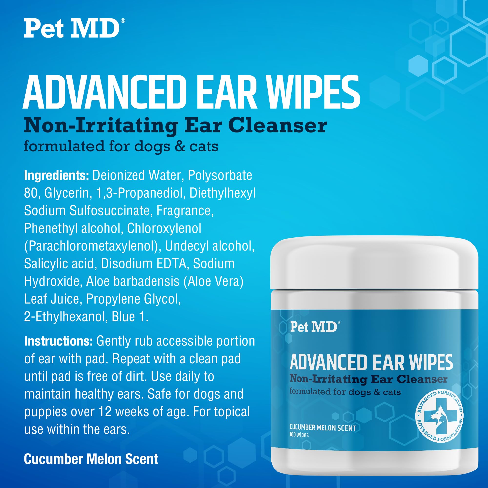 Pet MD étiquette de la formule auriculaire, information claire pour l'acheteur