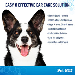 Pet MD lingette en main utilisée sur oreille de chien, nettoyage simple