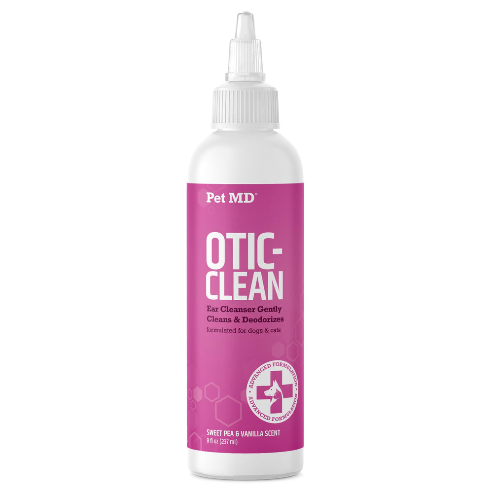 Pet MD bouteille avant montrant étiquette et parfum pour nettoyage auriculaire