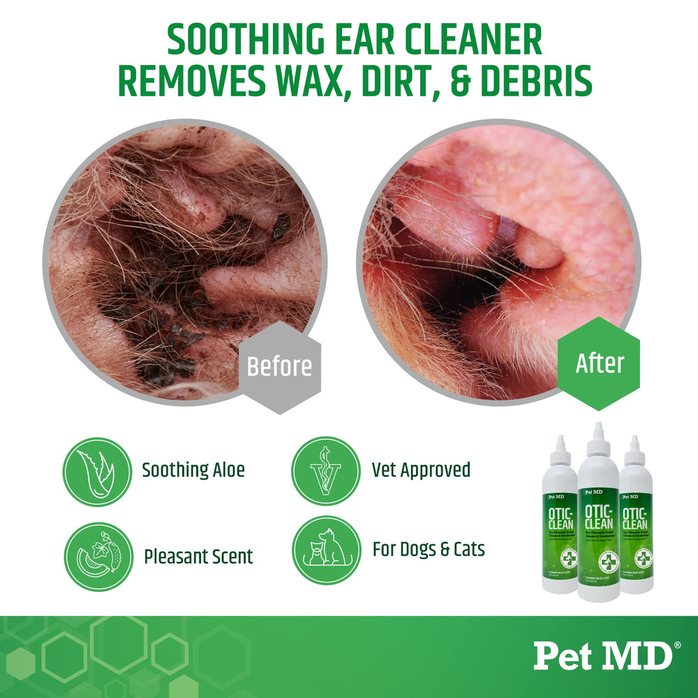 Pet MD gouttes en usage appliquées sur oreille pour nettoyage efficace