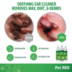 Pet MD gouttes en usage appliquées sur oreille pour nettoyage efficace