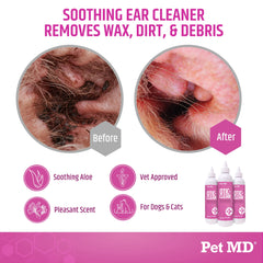 Pet MD gros plan de la texture liquide apaisante avec aloé vera bénéfique