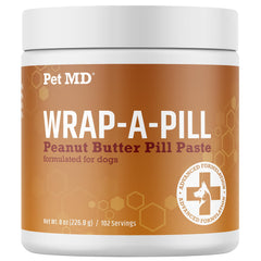 Pot Pet MD Wrap A Pill montrant l'étiquette et l'emballage pratique, facilite dosage