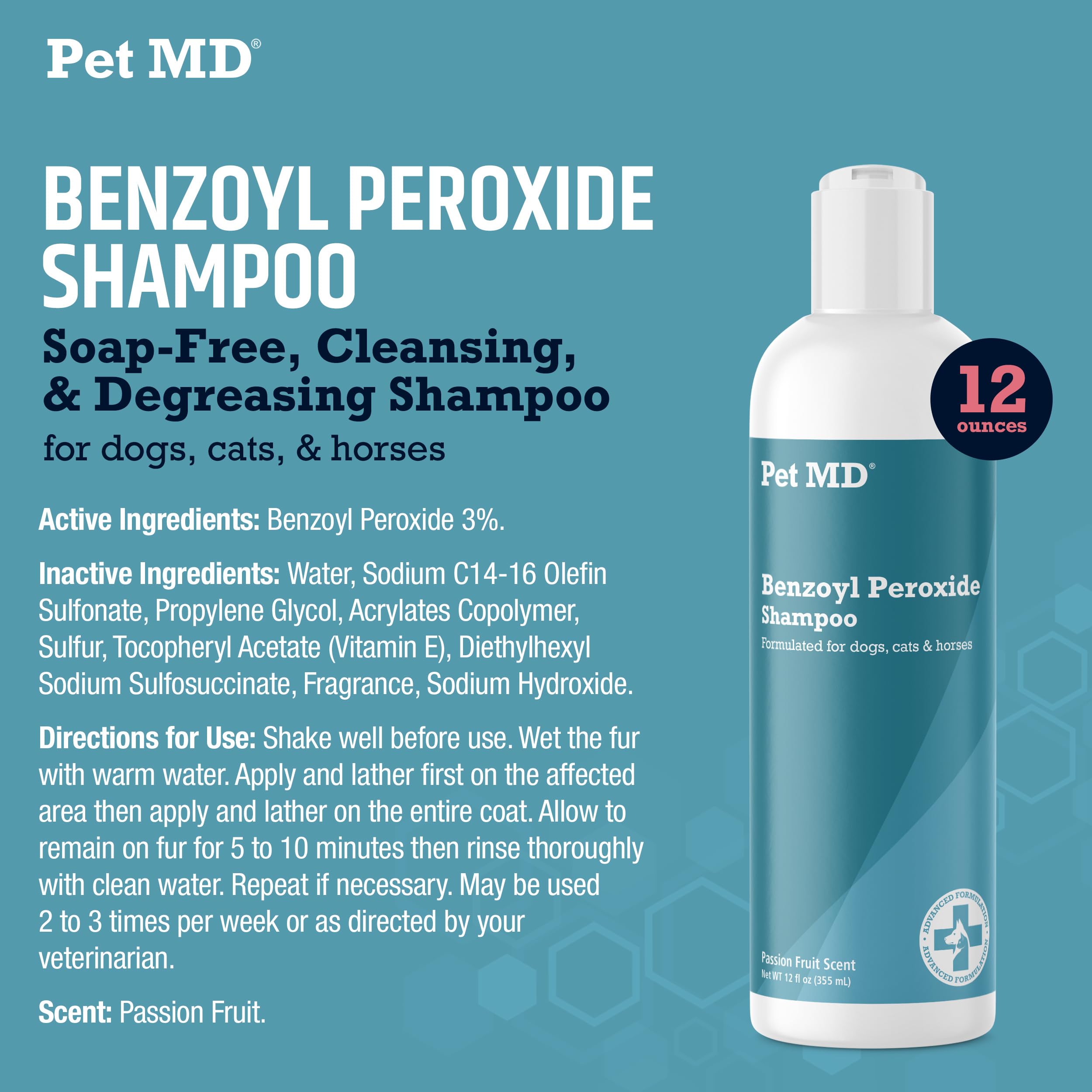 Pet MD shampooing sur cheval montrant grande surface et résultat propre