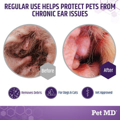 Texture liquide claire de Pet MD Tris Flush illustrant un rinçage non irritant