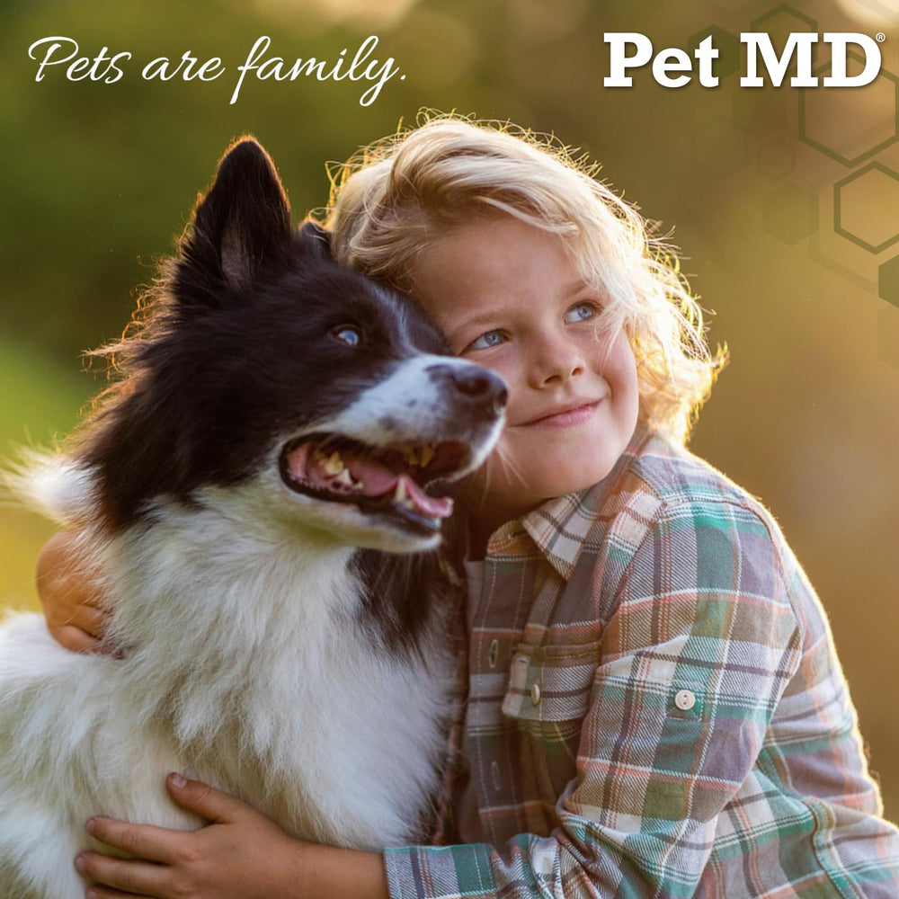 Pet MD étiquette lisible affichant probiotiques et ingrédients