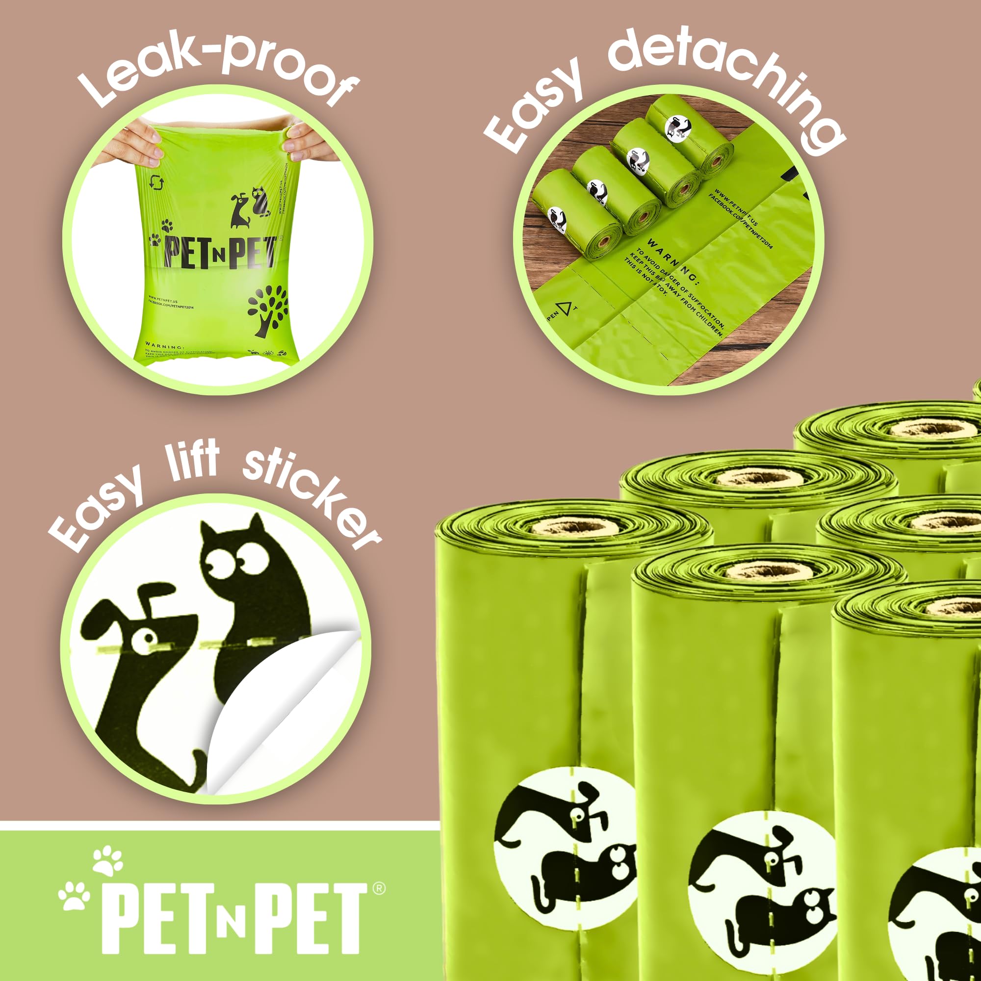 Pet N Pet rouleau de sacs affichant la perforation pratique et ouverture rapide
