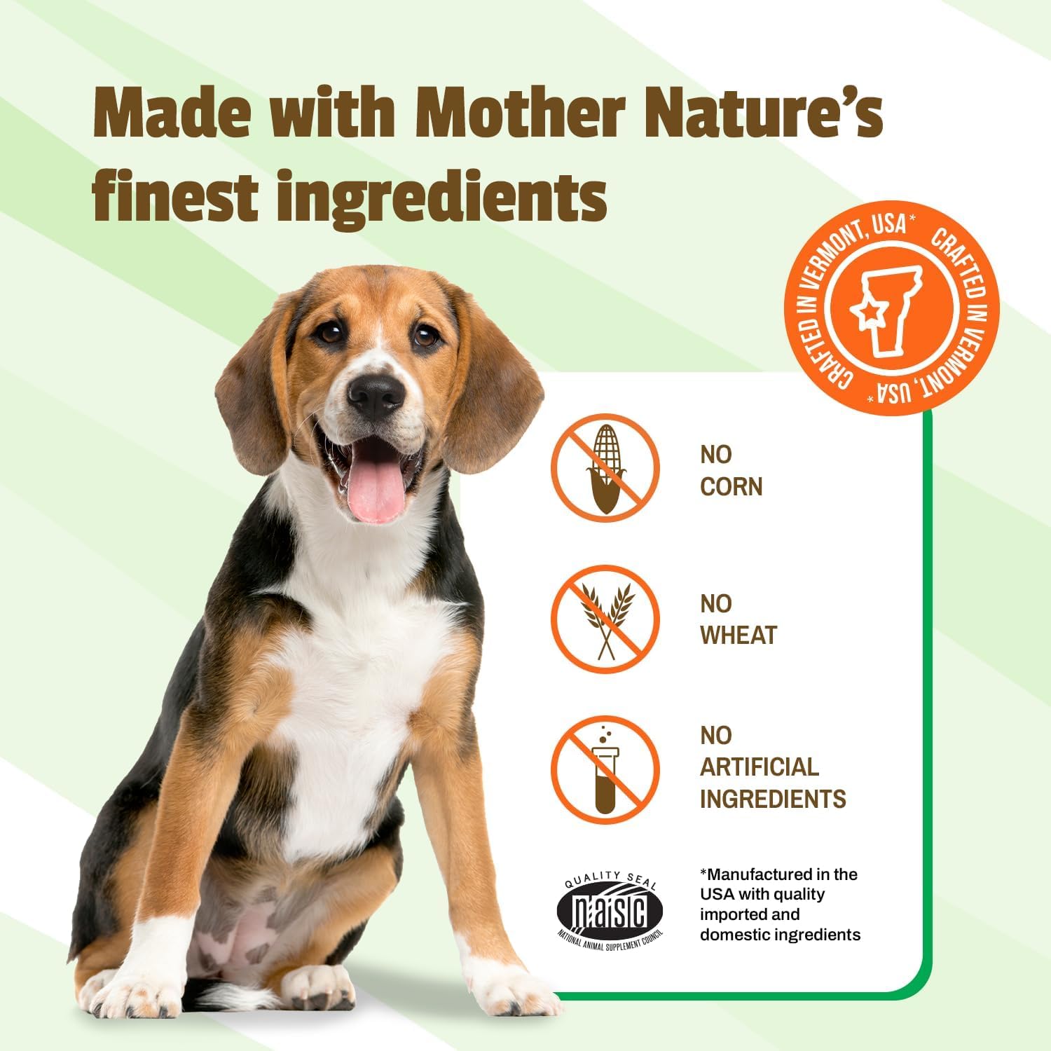 Pet Naturals etiquette nutrition closeup montrant ingrédients clés et avantage sans additifs artificiels