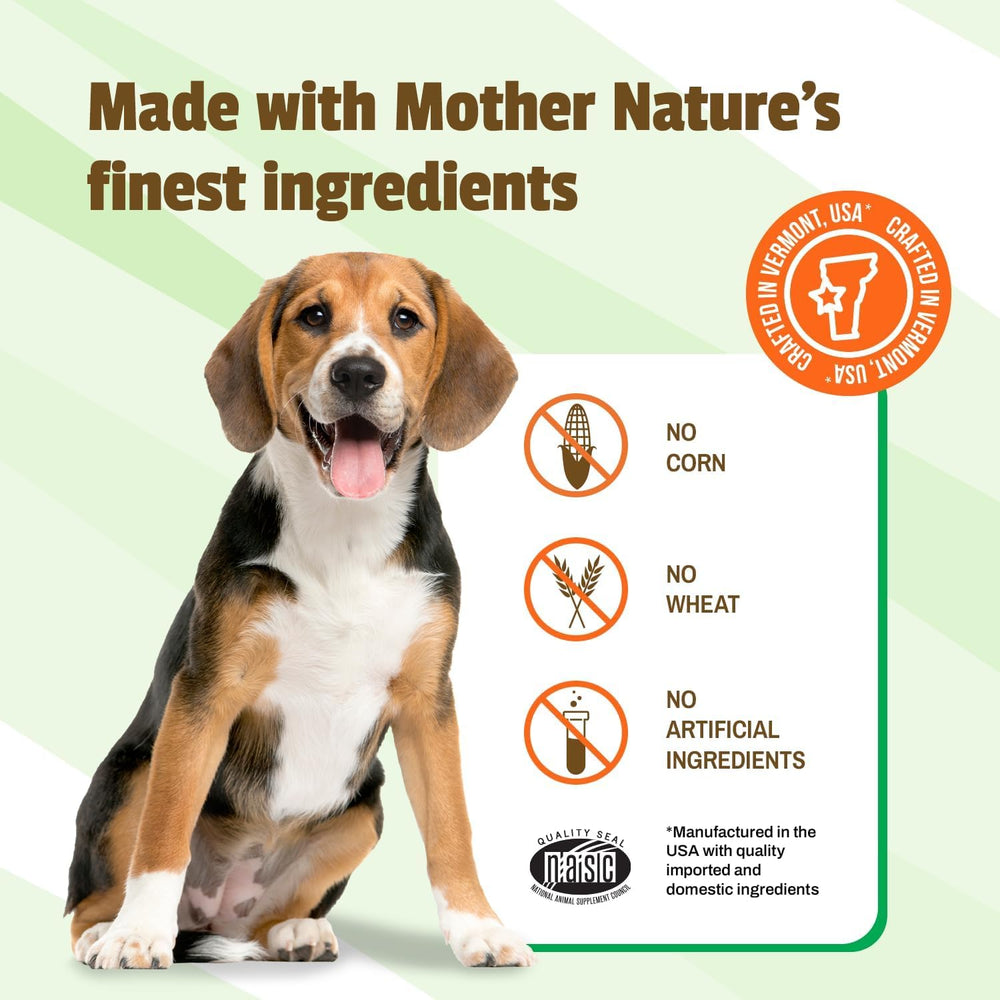 Pet Naturals etiquette nutrition closeup montrant ingrédients clés et avantage sans additifs artificiels