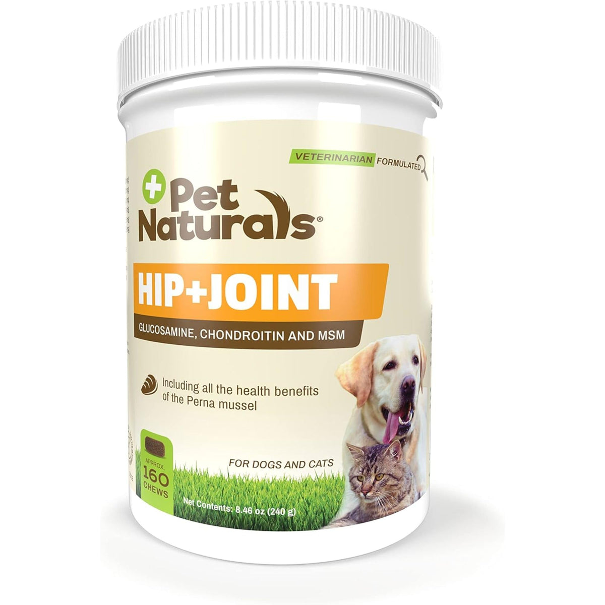 Pet Naturals pot Hip & Joint face montrant grand format et valeur économique