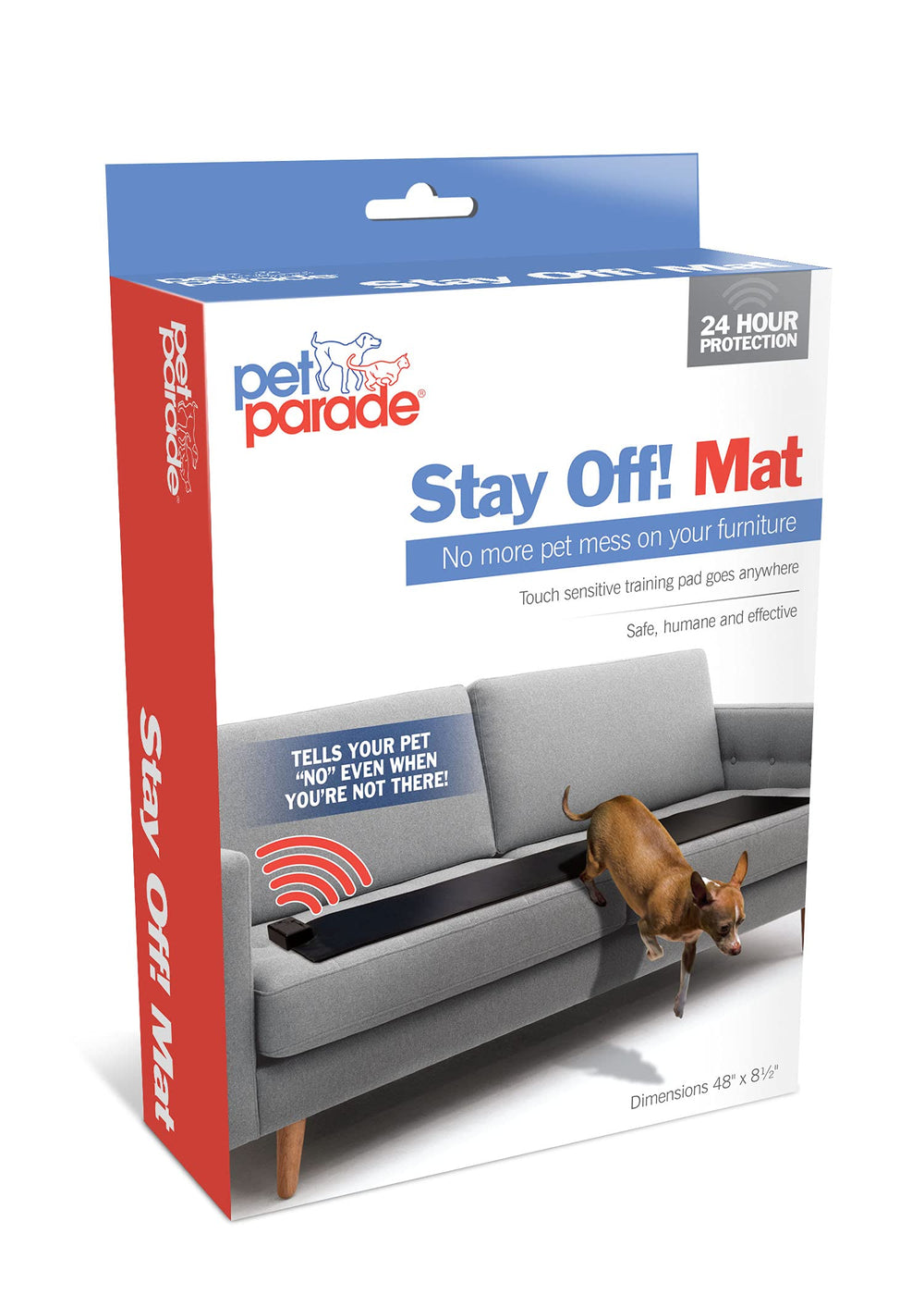 Pet Parade packaging avant montrant le tapis et bénéfice d'entraînement sans contact
