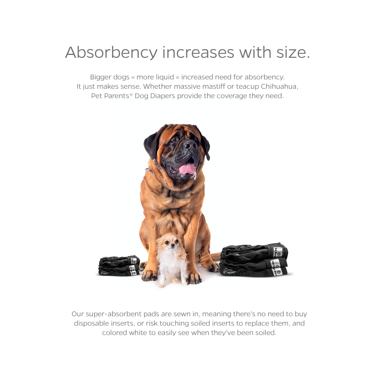 Pet Parents Extendrs® posés à côté des couches, réglage personnalisé simple