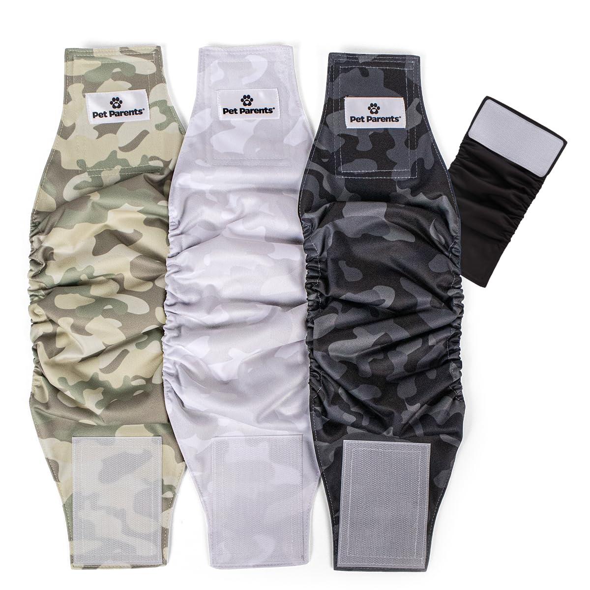 Pet Parents visage du pack small camo montrant trois bandes pratiques