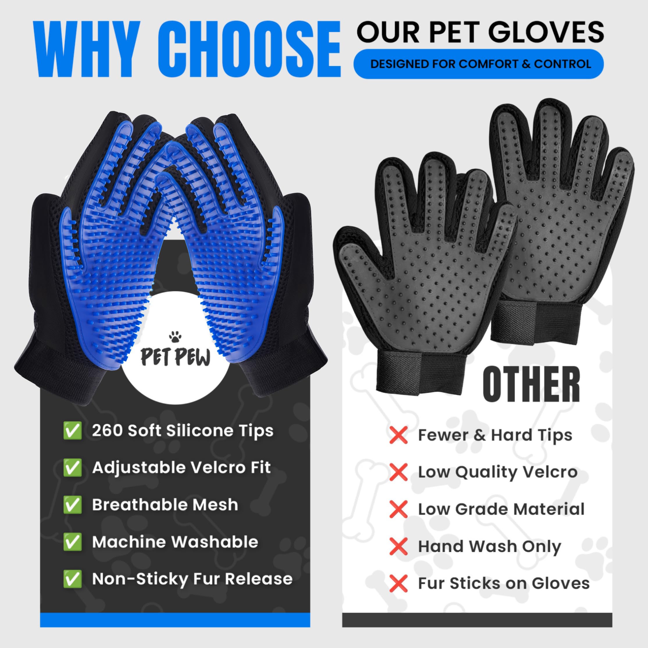 PET PEW gants à côté d’une main pour comparaison de taille pratique