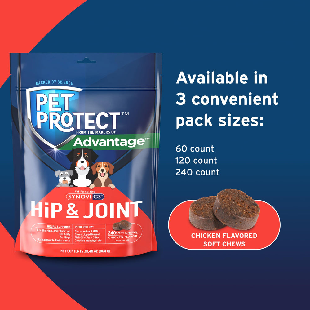 Pet Protect étiquette ingrédients mettant en valeur formule Synovi G3