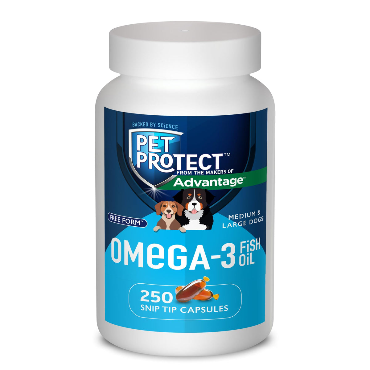 Pet Protect flacon devant montrant flacon de 250 gélules, rassure sur quantité
