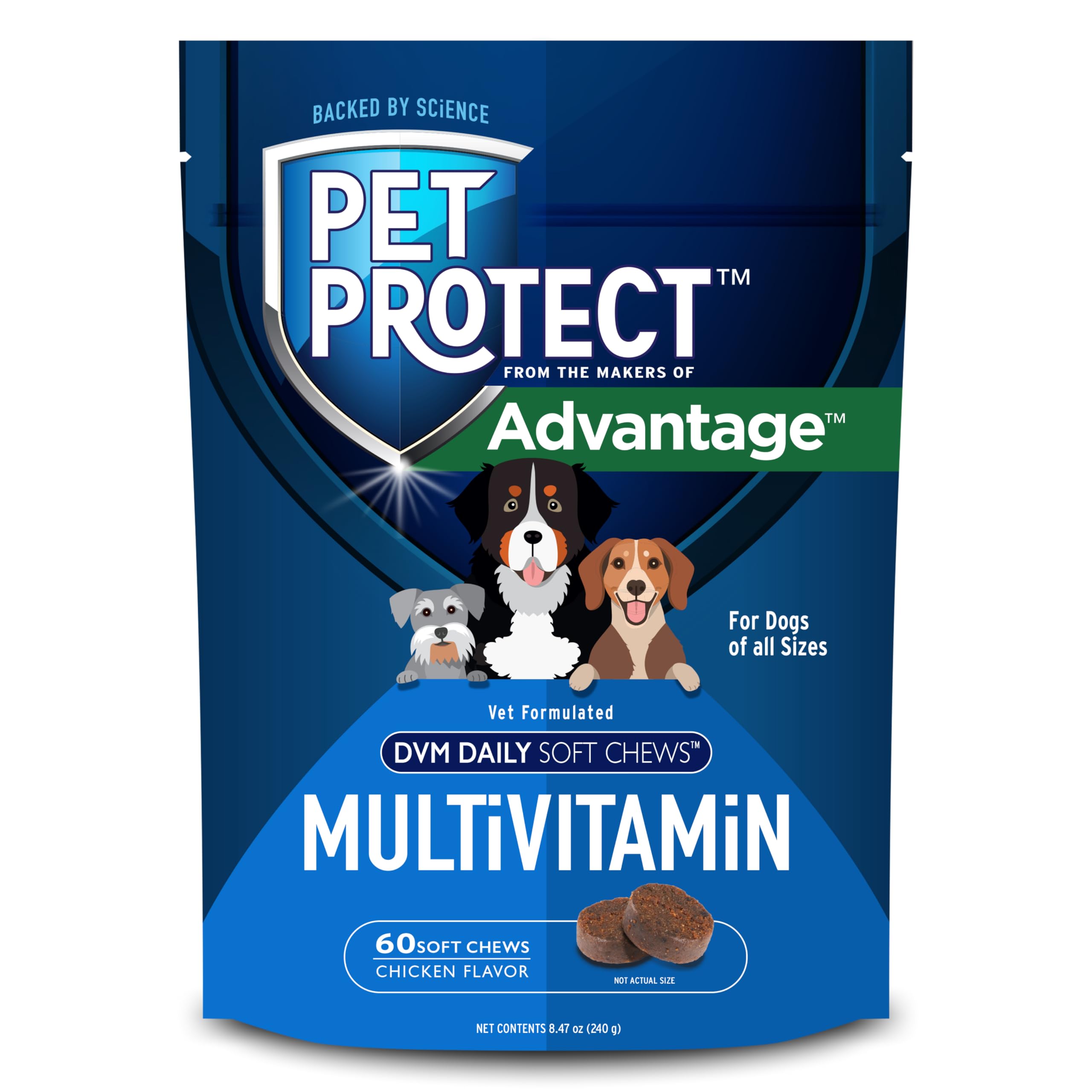 Pet Protect emballage avant montrant goût poulet et praticité