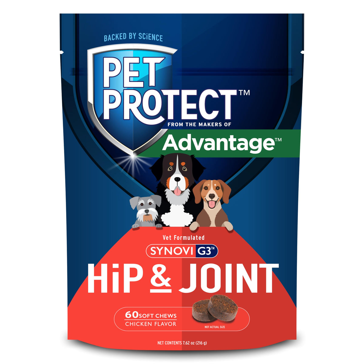 Pet Protect emballage avant montrant sachet et bénéfices pour articulations