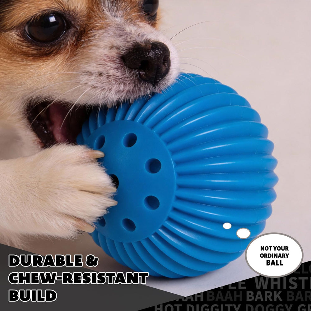 Pet Qwerks Babble Ball en action illustrant sons variés pour distraire chien