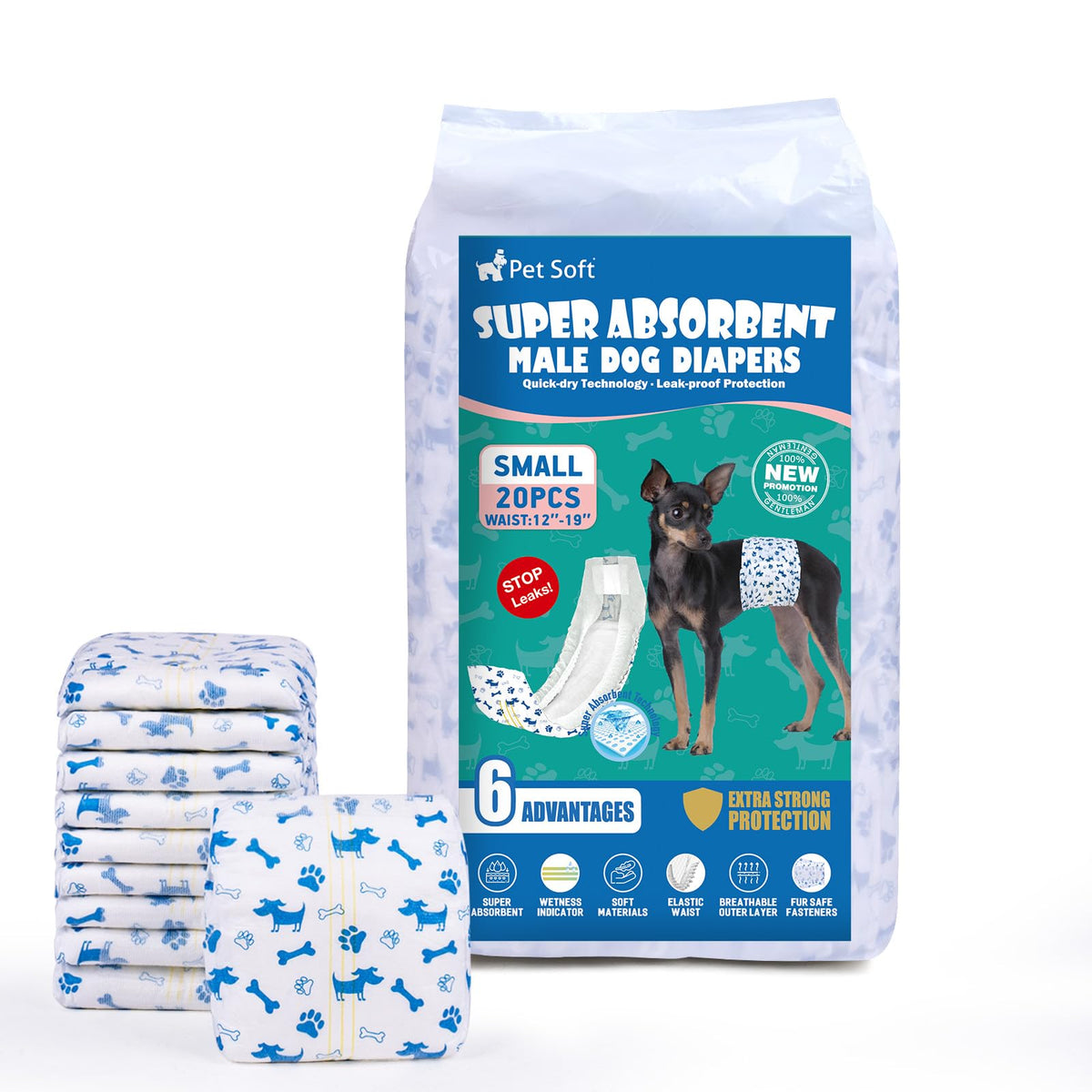 Pet Soft emballage avant montrant le lot de 20 et informations produit