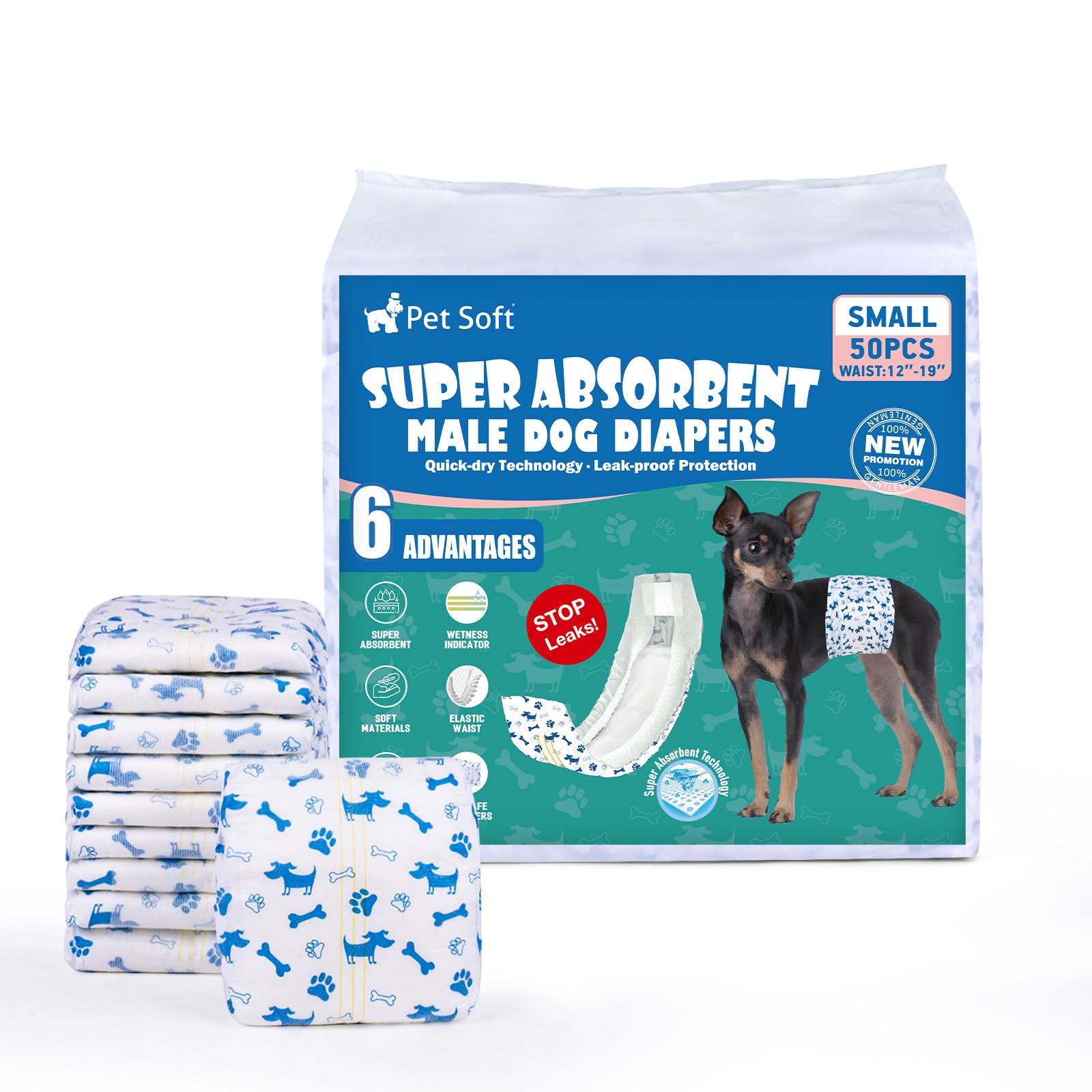 Pet Soft face avant du paquet montrant 50 unités et clarté du produit