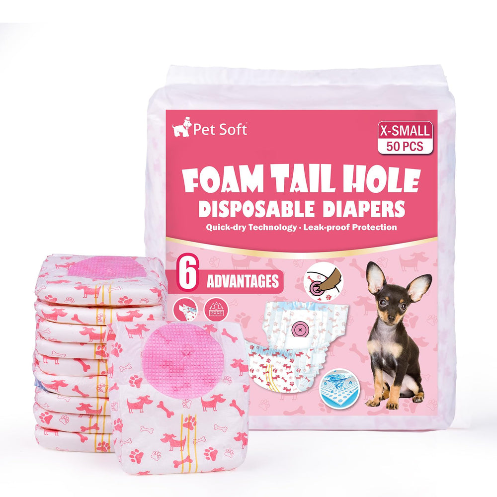 Pet Soft emballage avant rouge montrant 50 couches et facilité d'utilisation