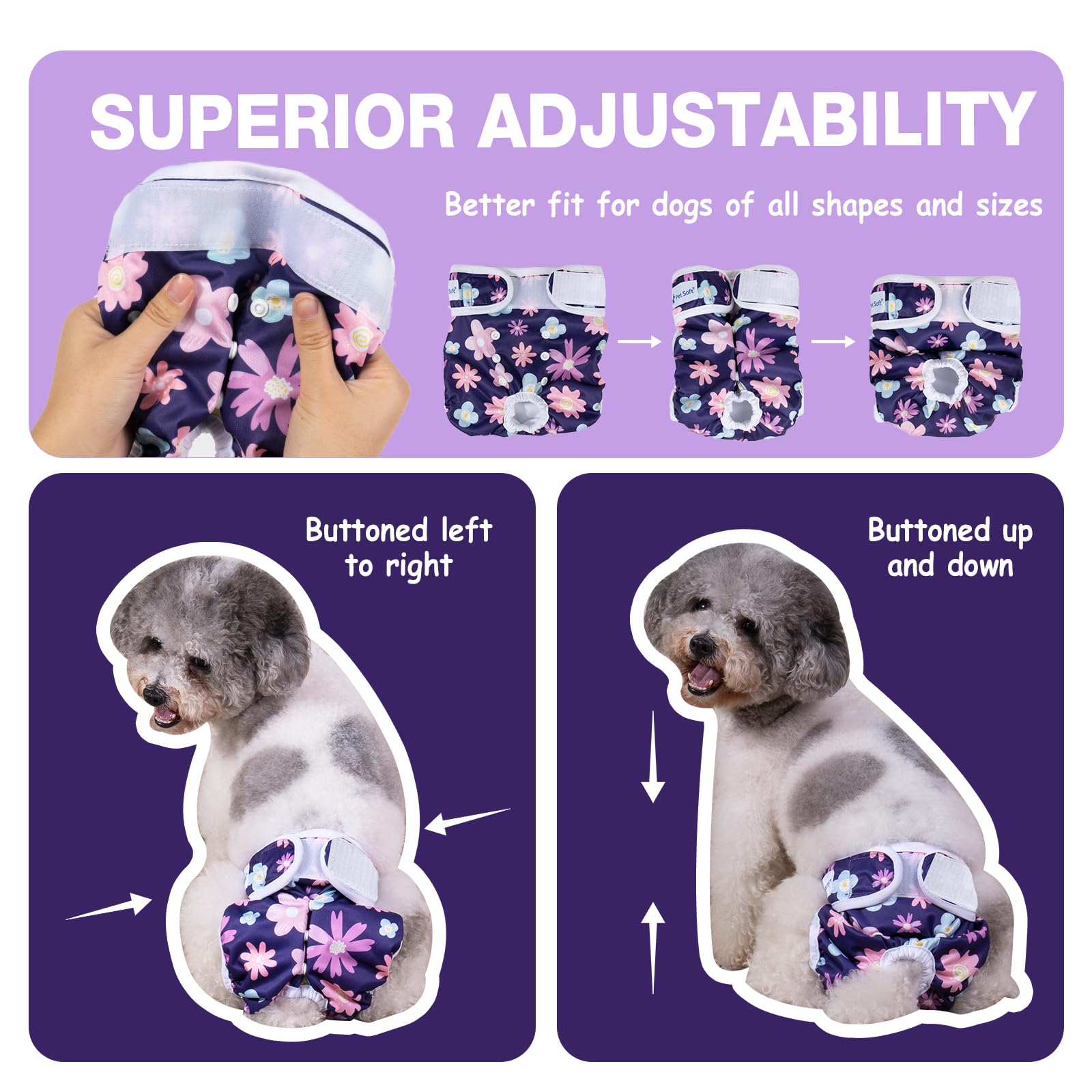 Pet Soft trois motifs floraux pour alternance et hygiène quotidienne