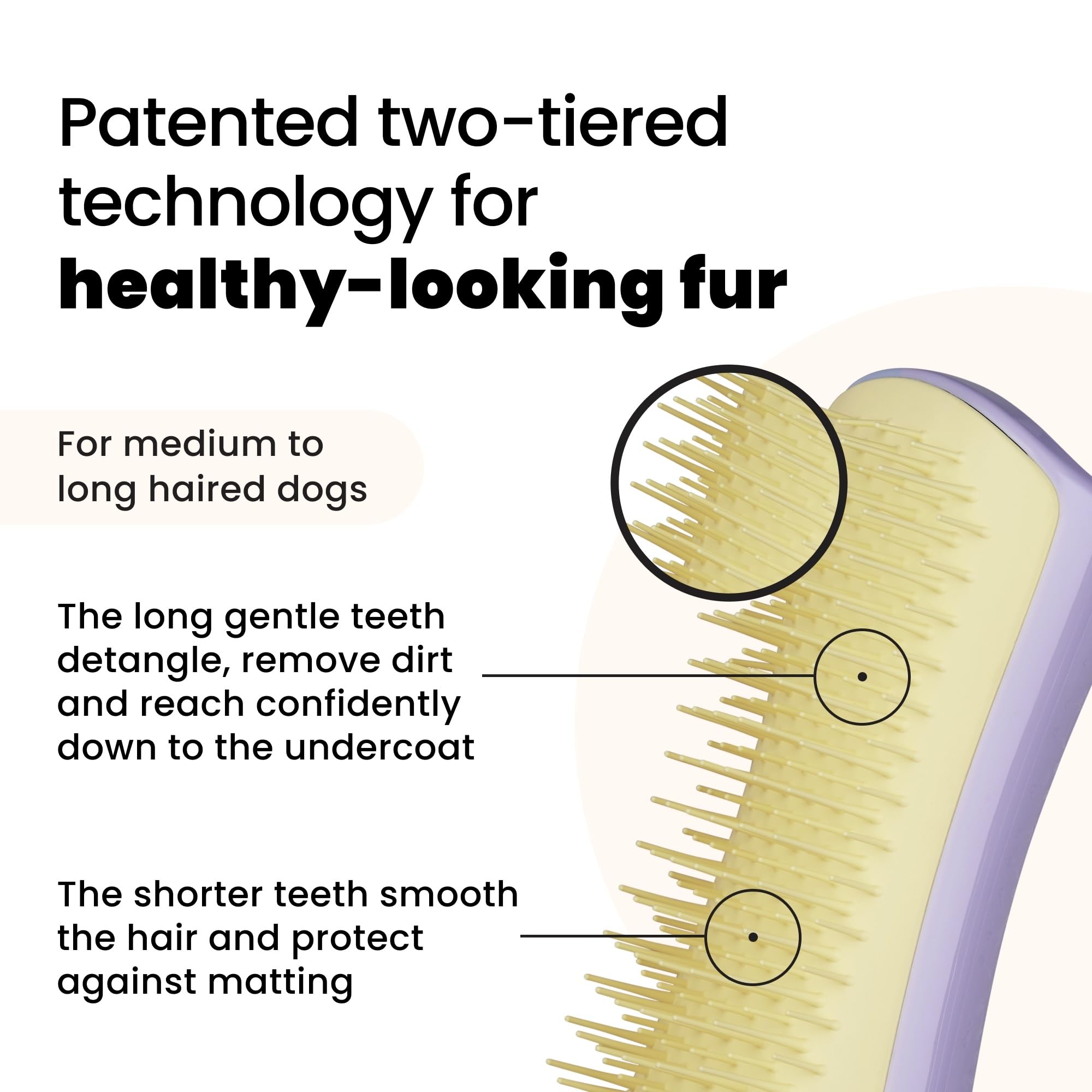 Pet Teezer gros plan dents à deux niveaux, démêlage efficace sans tirer