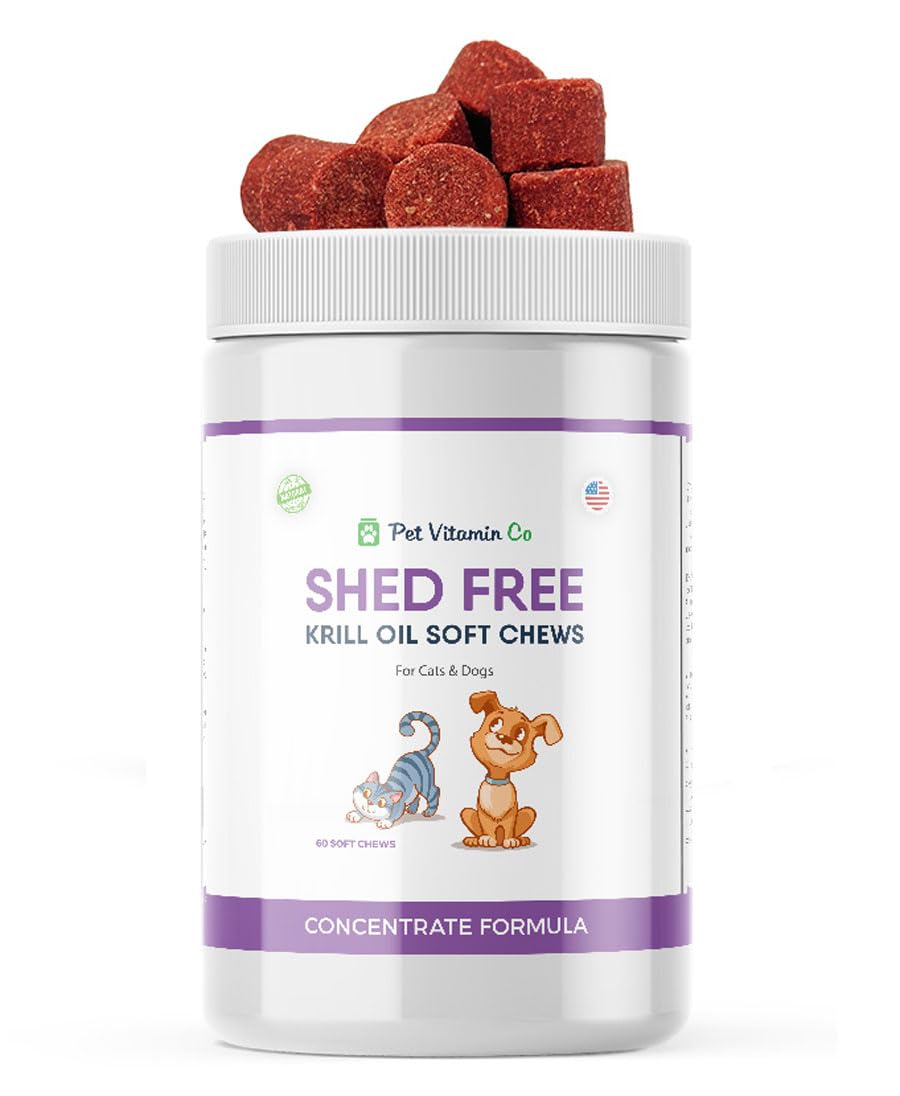 Pet Vitamin Co boîte 60 chews montrant l'emballage et bénéfice pelage brillant
