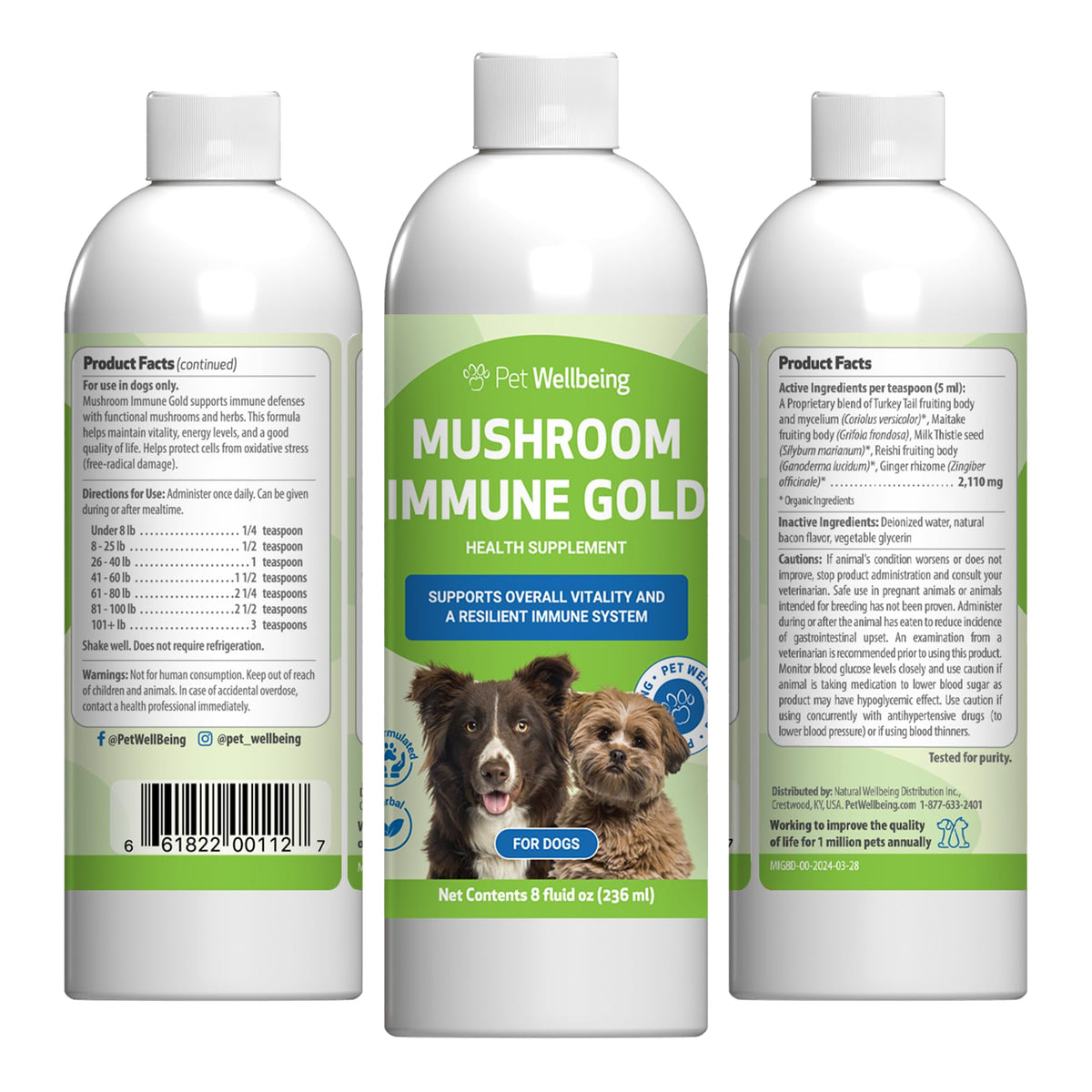 Pet Wellbeing bouteille face montrant l'emballage et l'usage simple