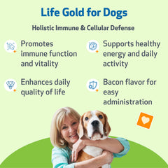 Pet Wellbeing étiquette Life Gold gros plan garantissant ingrédients et qualité