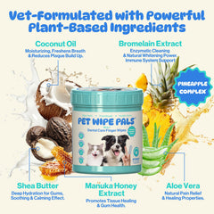 Pet Wipe Pals comparaison avant-après sourire de chien pour haleine améliorée