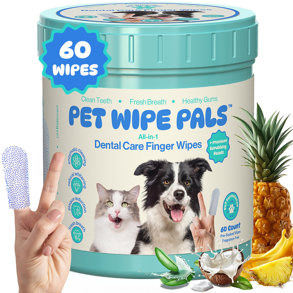 Pet Wipe Pals pot ouvert montrant lingettes prêtes à l'emploi pour gain de temps