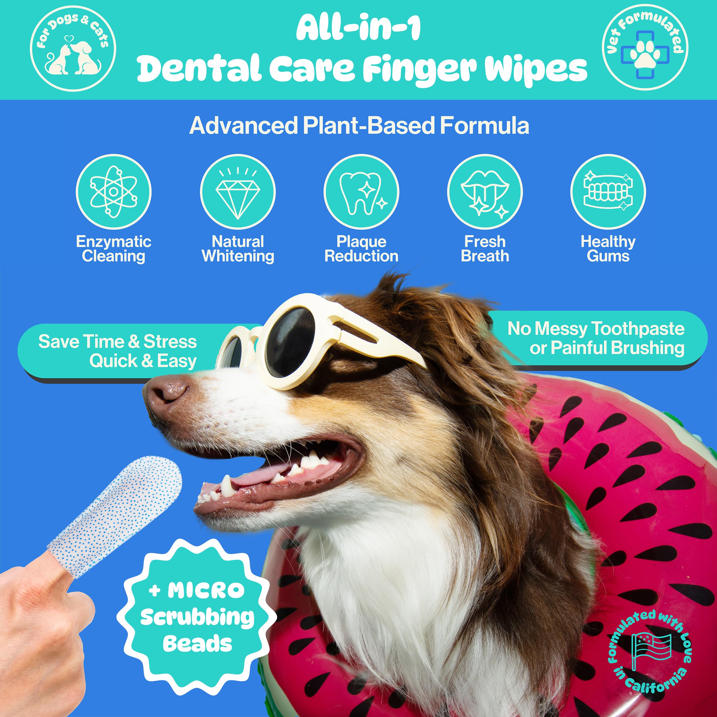 Pet Wipe Pals gros plan des microbilles nettoyantes pour éliminer plaque
