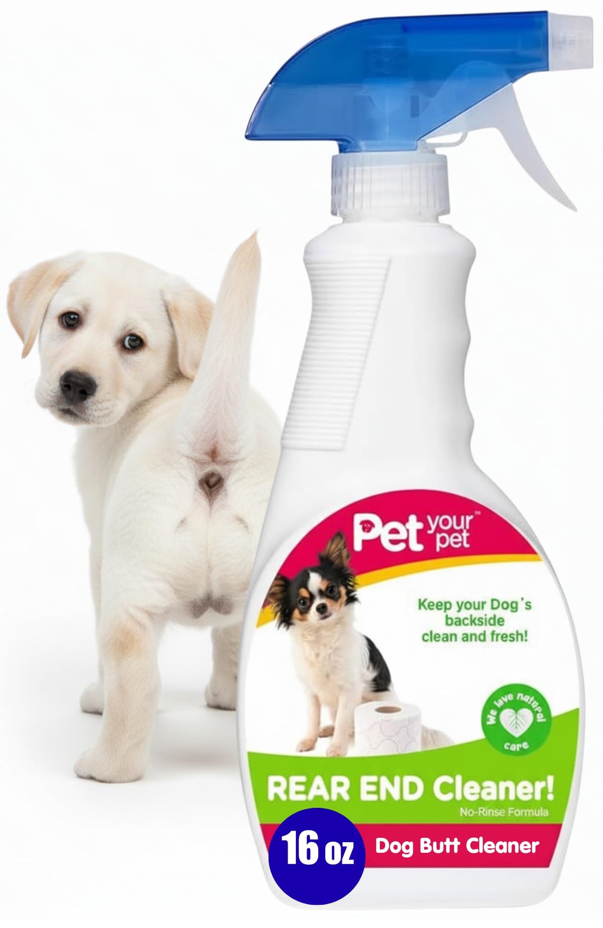 PET YOUR PET bouteille frontale montrant l’étiquette claire et bénéfice hygiène