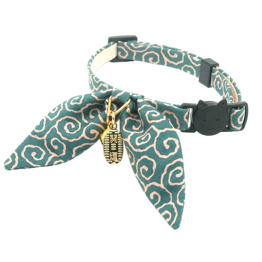 PetSoKoo collier bleu face avant montrant le nœud oreilles et la clochette, look charmant