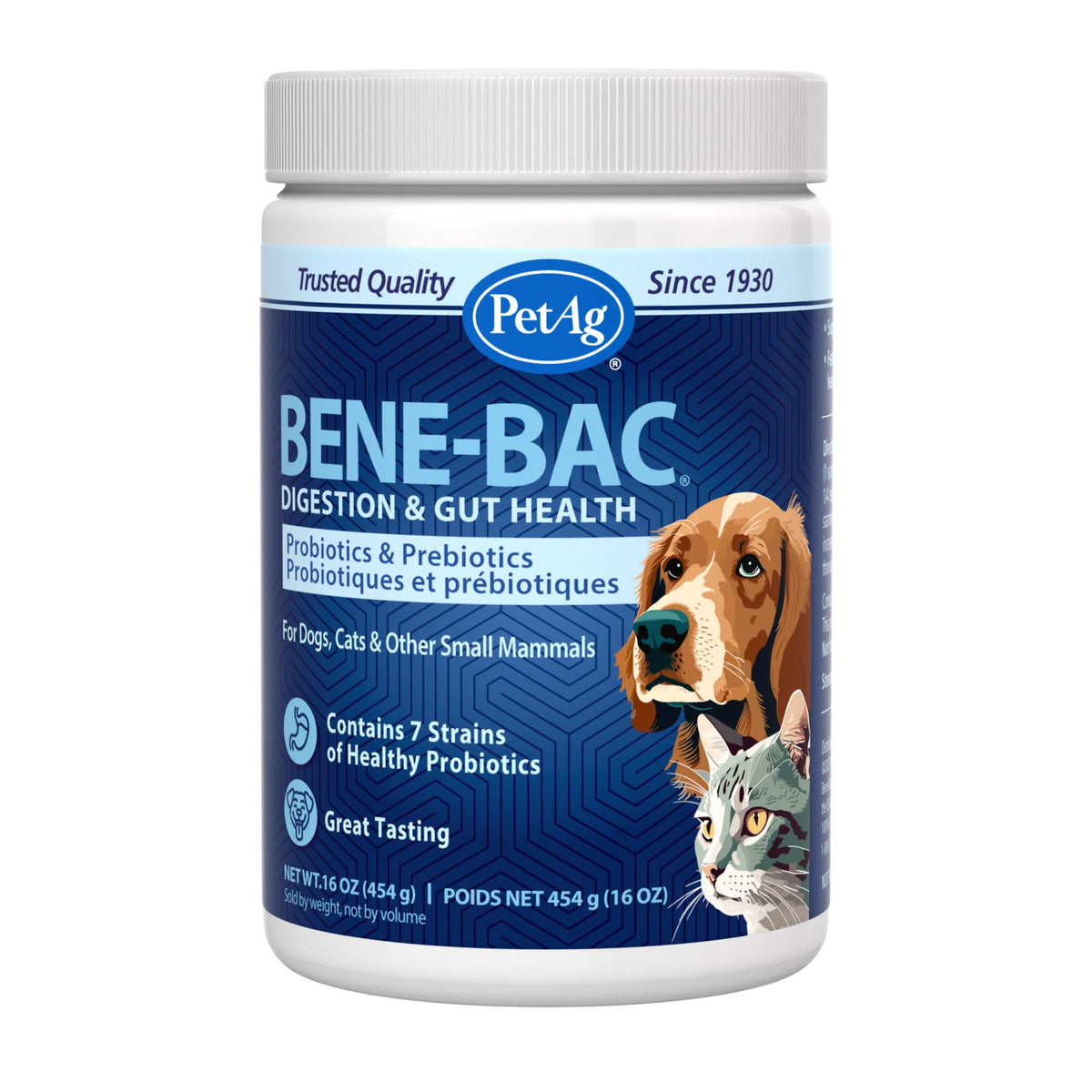 PetAg Bene-Bac emballage face montrant l'étiquette et l'usage clair