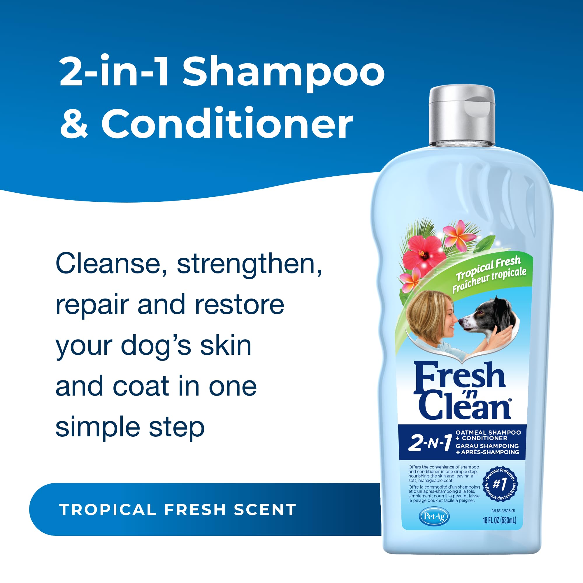 PetAg Fresh'n Clean étiquette lisible mettant en avant ingrédients apaisants