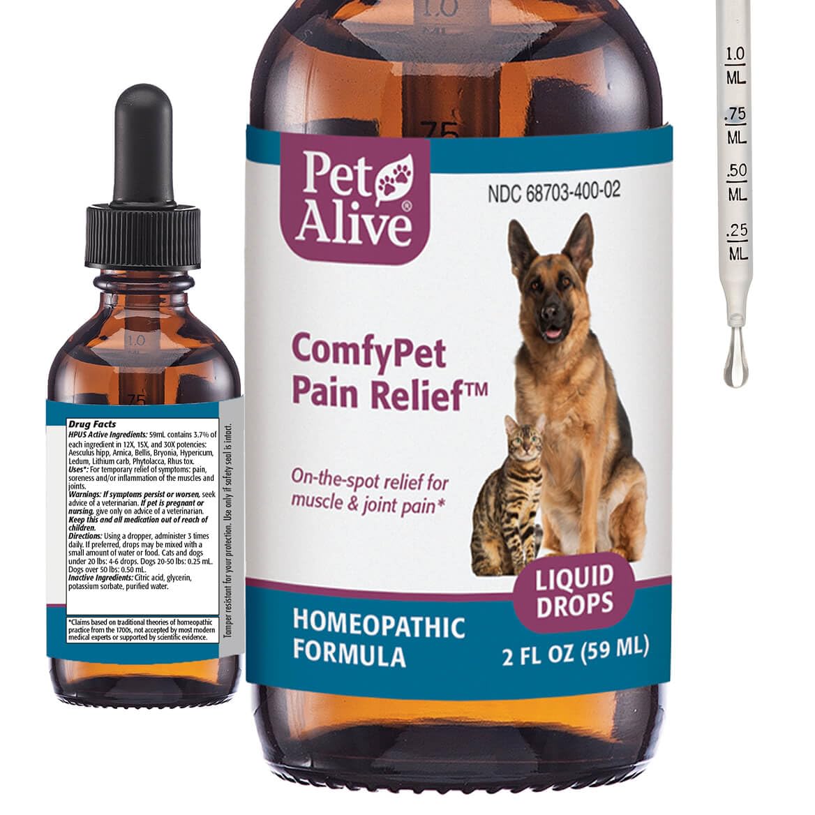 PetAlive bouteille face montrant produit pratique et bénéfice mobilité