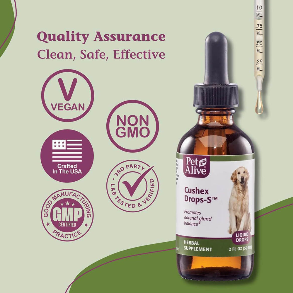 PetAlive Cushex Drops‑S emballage latéral présentant informations produit complètes