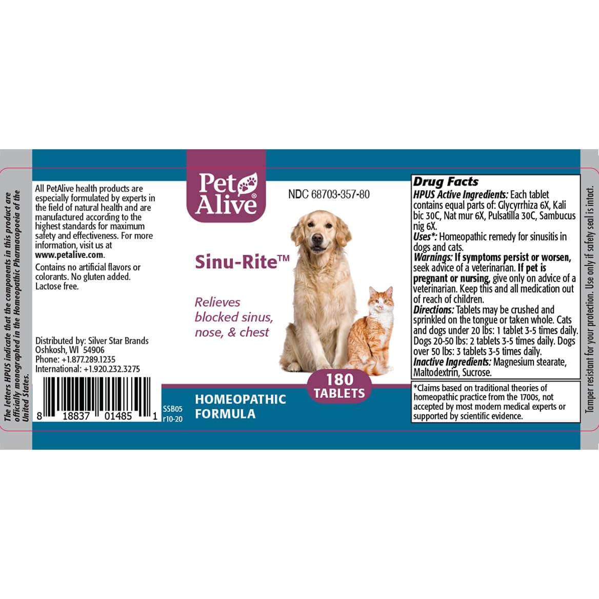 PetAlive bocal ouvert montrant la quantité de 180 comprimés pratique