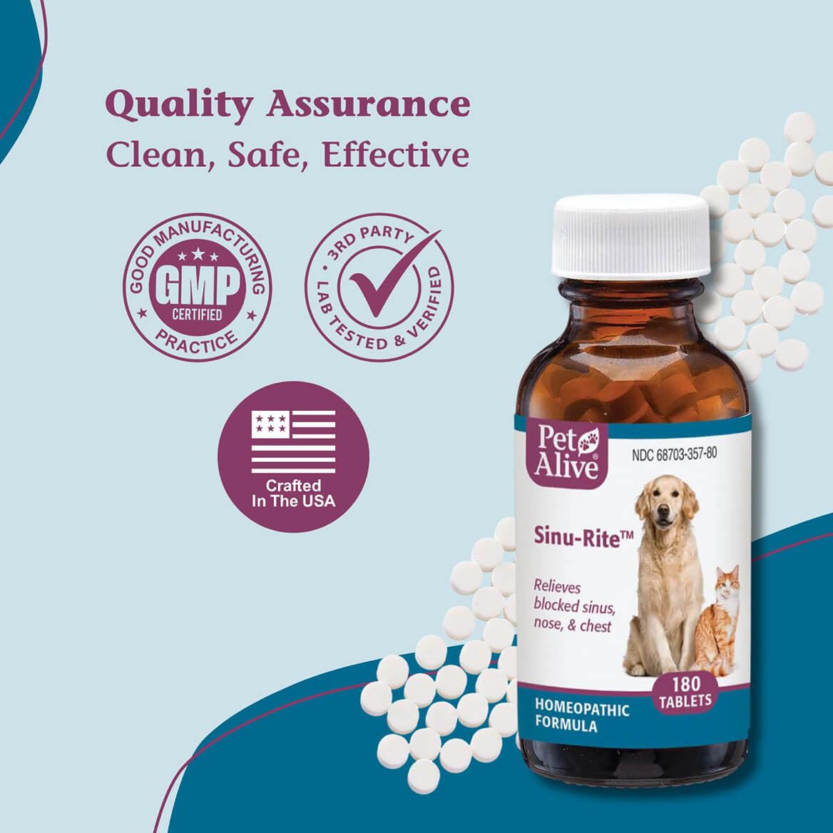 PetAlive étiquette lisible listant ingrédients HPUS pour assurance qualité