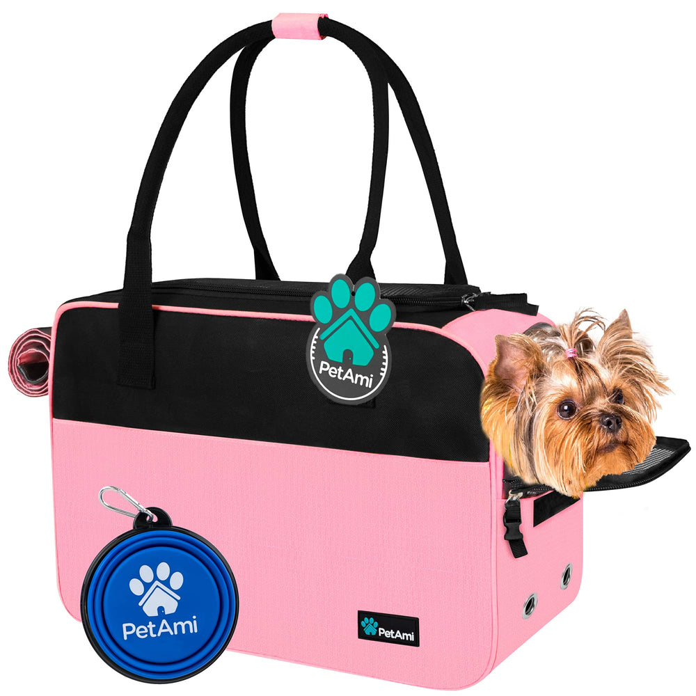 PetAmi face avant du sac rose montrant fermeture et design pratique