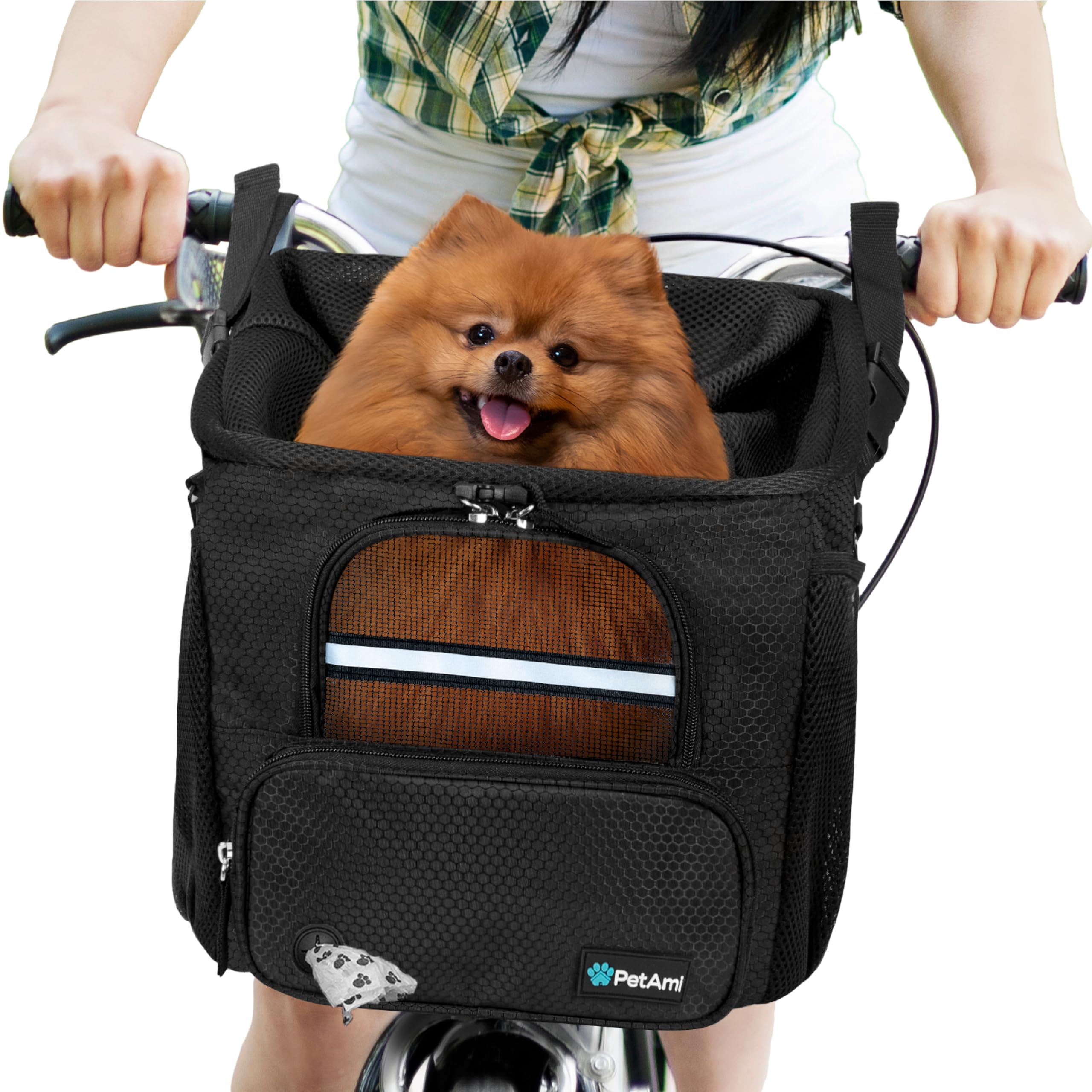 PetAmi panier guidon vue face montrant maintien sûr pour balades