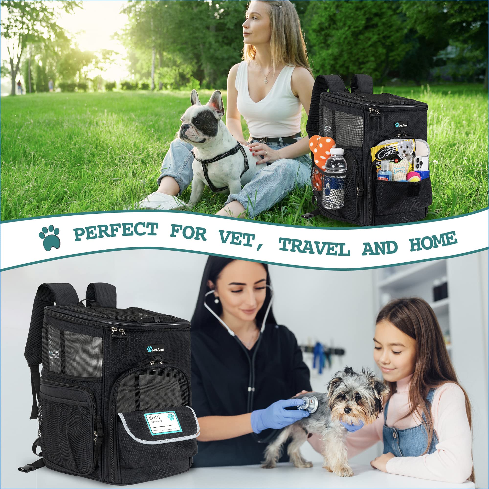 PetAmi poche frontale et bol pliable pour pauses pratiques