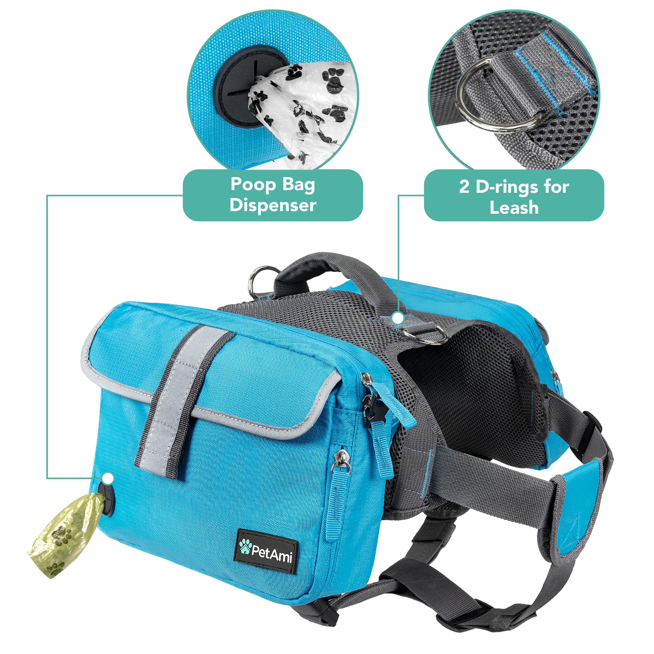 PetAmi poche latérale extensible ouverte, offre rangement pour bouteilles