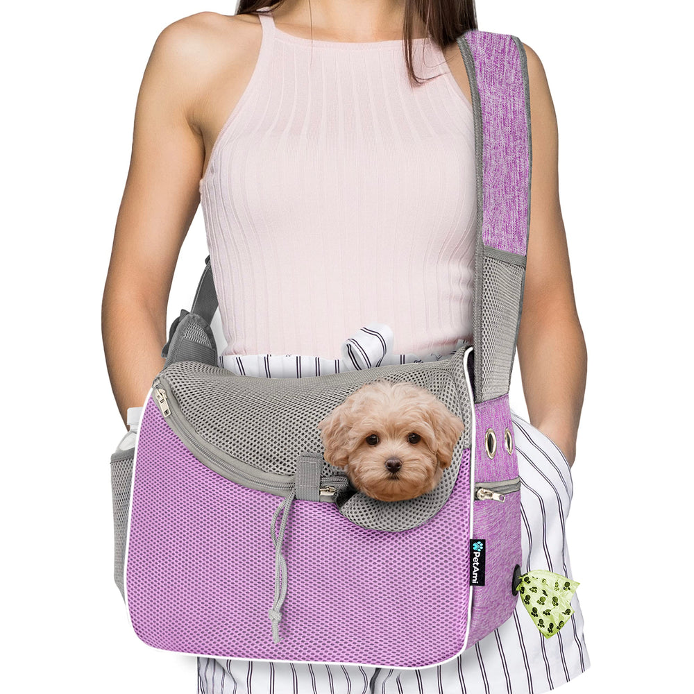 PetAmi porte-chien face violet montrant design et ouverture, confort immédiat
