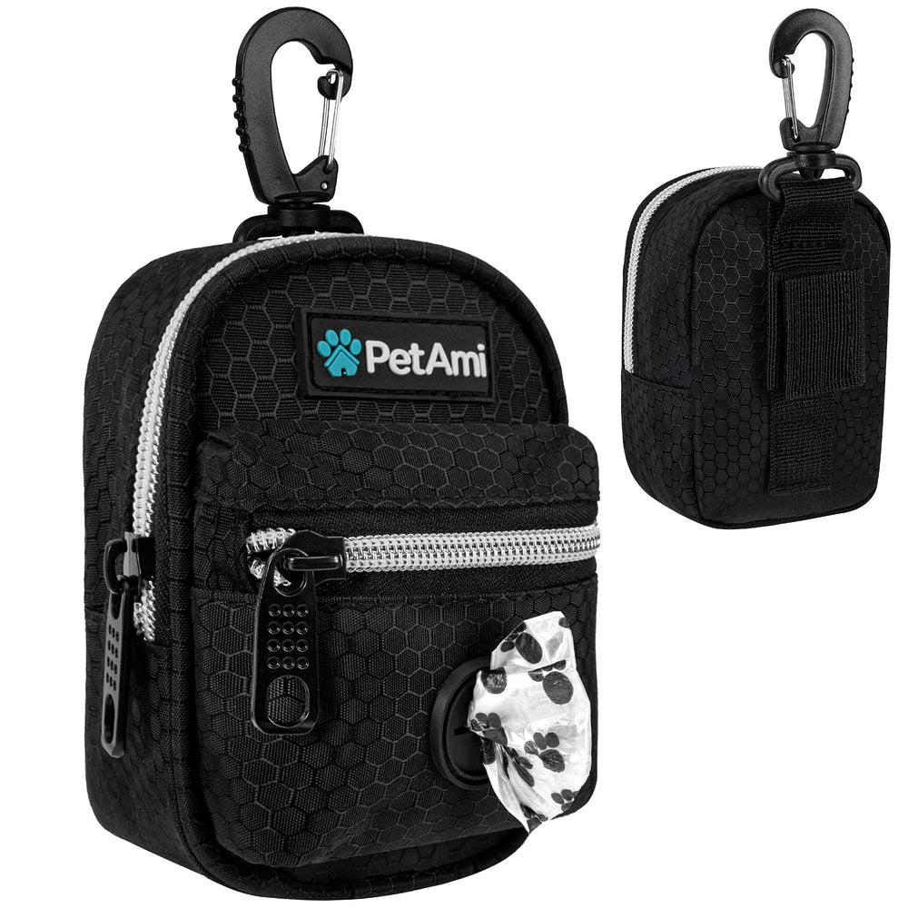 PetAmi face avant du porte‑sacs montrant la poche zippée pratique