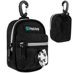 PetAmi face avant du porte‑sacs montrant la poche zippée pratique