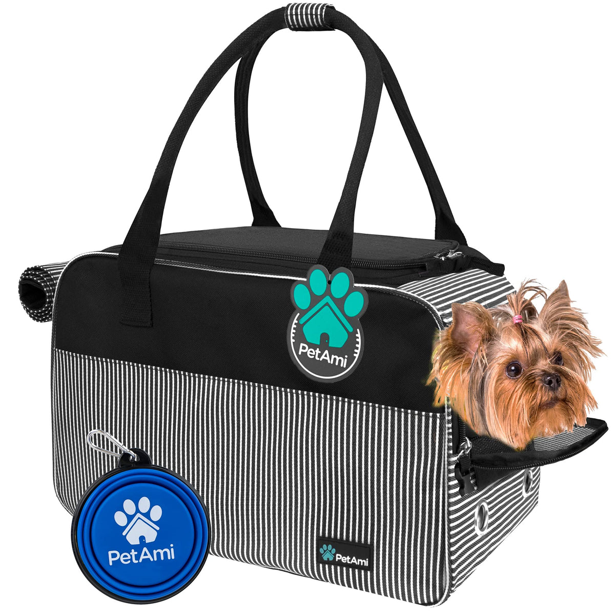 PetAmi sac de transport vu de face montrant poches pratiques pour rangement